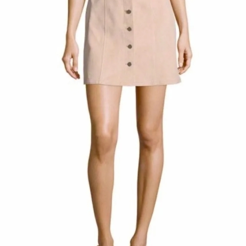 Theory Tan Button-Front Mini Skirt